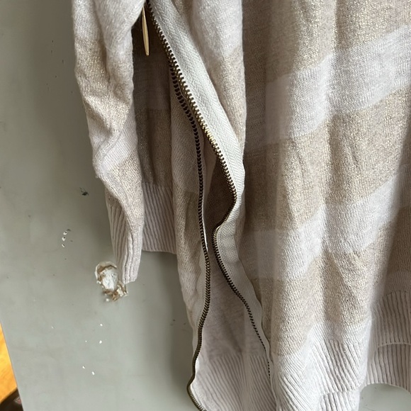 Chico's size 3 gold beige striped sweater zip sides - Picture 3 of 8